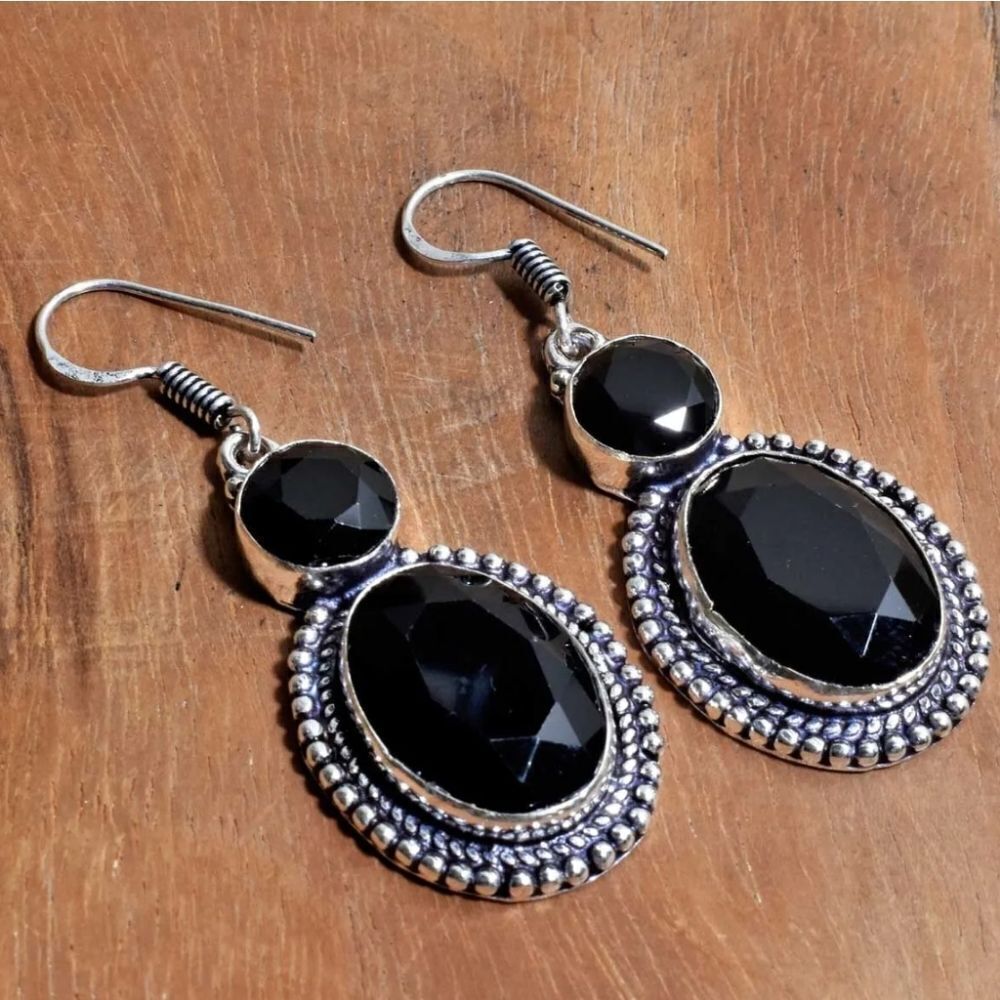 Black Onyx Handmade Drop Dangle Earrings Jewelry 1.92"